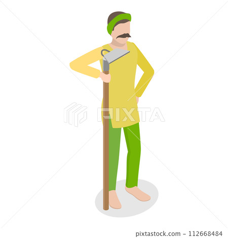 3D Isometric Flat Vector Set of Indian Farmer Scenes, Agricultural Workers. Item 1 112668484