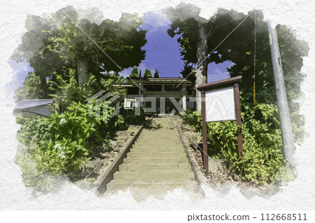 長野縣飯山市水彩畫風格飯山寺遊覽長廊興蓮寺 長野縣飯山市水彩畫風格飯山寺遊覽長廊興蓮寺 112668511