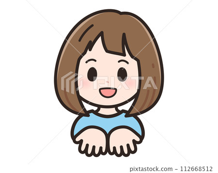 Illustration of a young woman asking for something 112668512