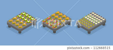 3D Isometric Flat Vector Illustration of Served Appetizers, Catering Service 112668515