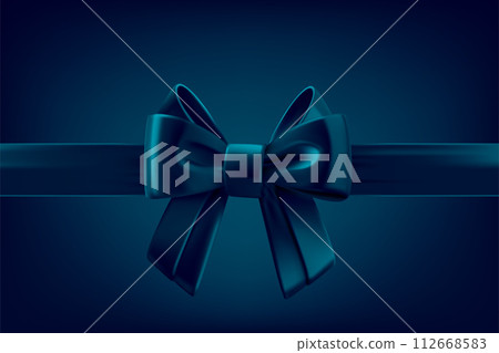 Blue satin ribbon with bow on dark background. 3d vector design template Blue satin ribbon with bow on dark background. 3d vector design template 112668583