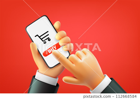 Man do shopping via smartphone. 3d vector illustration 112668584