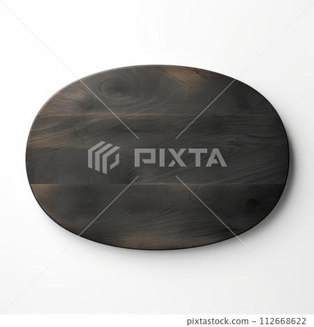 Empty black wooden tray on white background, top view. Isolated with clipping path. 112668622