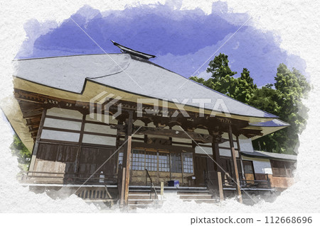 Watercolor painting style Iiyama Temple Tour Promenade Myosenji Temple Iiyama City, Nagano Prefecture Watercolor painting style Iiyama Temple Tour Promenade Myosenji Temple Iiyama City, Nagano Prefecture 112668696