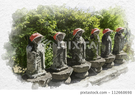 Watercolor style Iiyama Temple Tour Promenade Rokujizo Iiyama City, Nagano Prefecture Watercolor style Iiyama Temple Tour Promenade Rokujizo Iiyama City, Nagano Prefecture 112668698