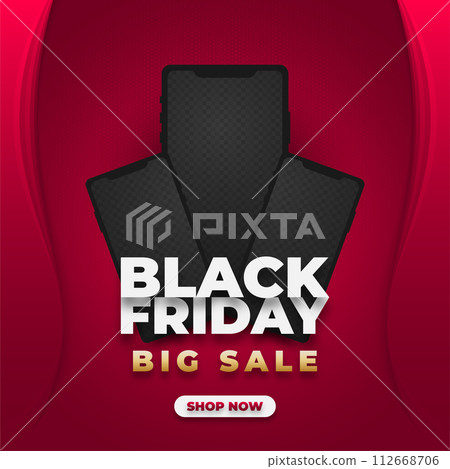 Black Friday big sale promotion banner with black smartphone on red background Black Friday big sale promotion banner with black smartphone on red background 112668706