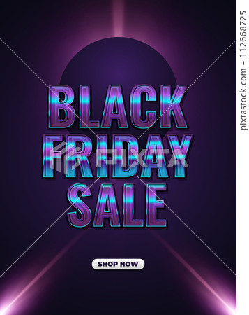 Black Friday sale promotion banner or poster with colorful text in cyberpunk style 112668725