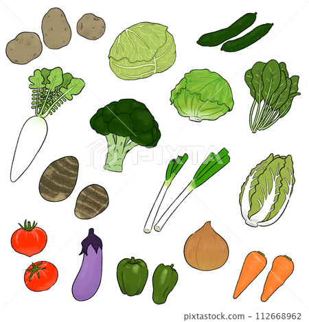 Simple illustration set of 15 designated vegetables_broccoli added [no text] 112668962