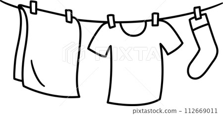 Laundry drying on washing line doodle icon 112669011