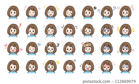 年輕的女士的面部表情集 112669079