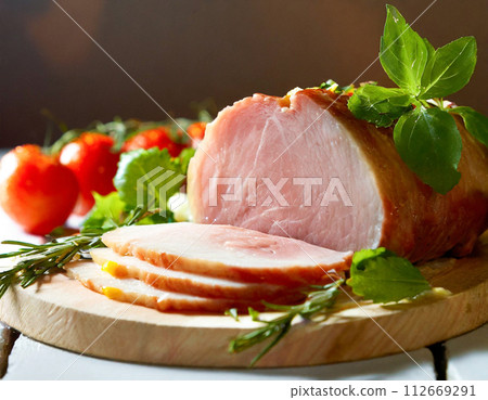Cross section of sliced white ham Cross section of sliced white ham 112669291