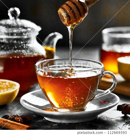 The moment you add honey to your tea 112669393