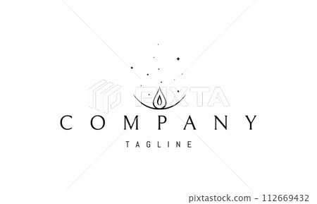 A vector logo with an abstract image of a drop at the base of the moon with stars. 112669432