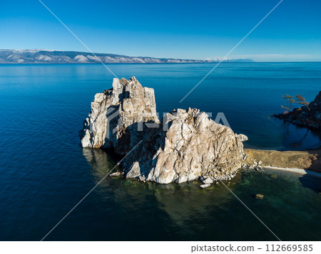 Sarayskiy beach. Shamanka Rock. Lake Baikal at Olkhon Island. the village of Khuzhir 112669585