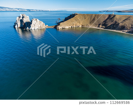 Sarayskiy beach. Shamanka Rock. Lake Baikal at Olkhon Island. the village of Khuzhir 112669586