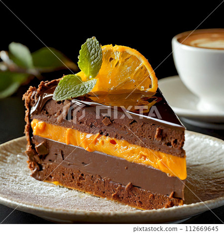 一人一盤柳橙巧克力蛋糕和咖啡 112669645
