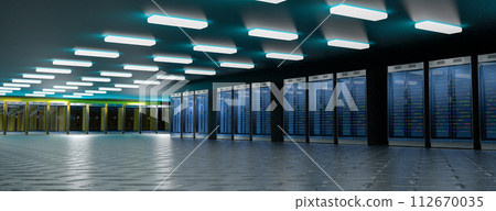 Servers. Servers room data center. Backup, mining, hosting, mainframe, farm and computer rack with storage information. 3d rendering Servers. Servers room data center. Backup, mining, hosting, mainframe, farm and computer rack with storage information. 3d rendering 112670035