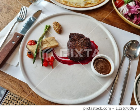 a gourmet beef steak plate 112670069
