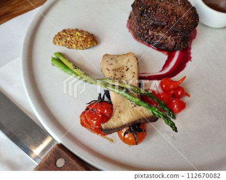 a gourmet beef steak plate a gourmet beef steak plate 112670082