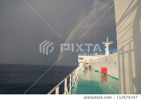 rainbow rainbow ferry ship sea travel 112670347