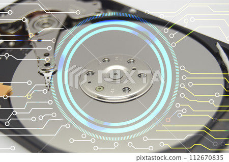 Close-up view of the hard disk storage plate. Close-up view of the hard disk storage plate. 112670835