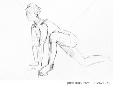 training sketch of nude model leaning on her hands 112671239
