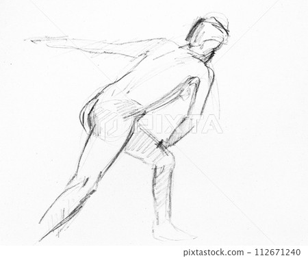 training sketch of model standing in discus pose 112671240