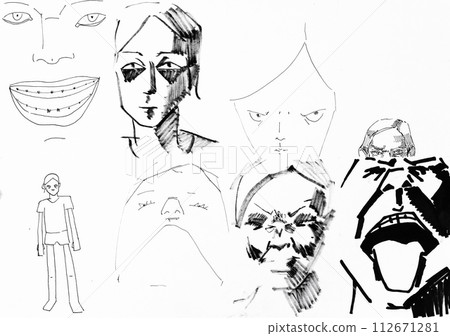 hand-drawn sketches of human faces with emotions hand-drawn sketches of human faces with emotions 112671281