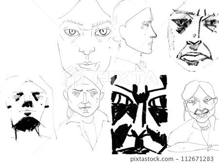 sketches of human faces with different grimaces sketches of human faces with different grimaces 112671283