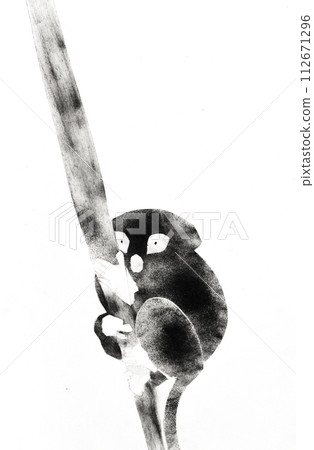 hand drawn baby of lemur on bamboo on paper hand drawn baby of lemur on bamboo on paper 112671296