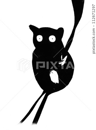 lemur on tree drawn by hand with black ink lemur on tree drawn by hand with black ink 112671297