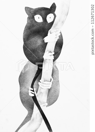two lemurs on bamboo drawn by hand two lemurs on bamboo drawn by hand 112671302