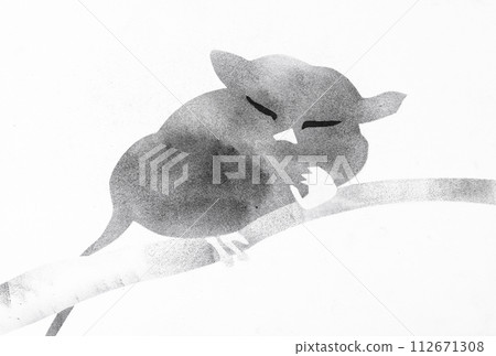 sleeping lemur on bamboo drawn by hand sleeping lemur on bamboo drawn by hand 112671308