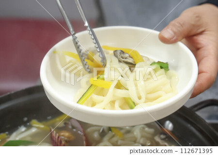 Korea food. chopped noodles Seafood kalguksu Korea food. chopped noodles Seafood kalguksu 112671395