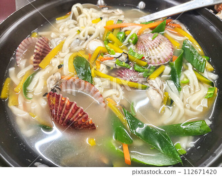 Korea food. chopped noodles Seafood kalguksu Korea food. chopped noodles Seafood kalguksu 112671420