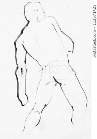 sketch of male nude model from back leaning back sketch of male nude model from back leaning back 112671425