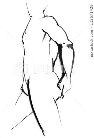 sketch of standing male nude model from side sketch of standing male nude model from side 112671429