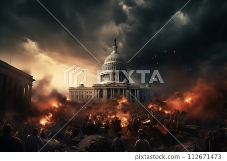AI-generated content. Apocalyptic scene at Capitol Hill 112671473