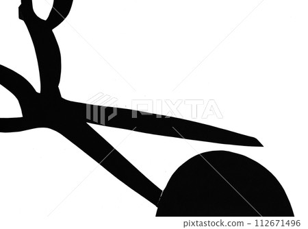 top view of silhouette of scissors and spool top view of silhouette of scissors and spool 112671496
