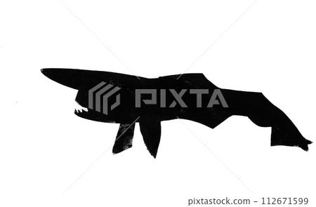 Silhouette of Goblin shark drawn by hand with ink 112671599