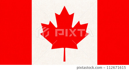 Flag of Canada. Canadian flag on fabric surface with red maple leaf on white Flag of Canada. Canadian flag on fabric surface with red maple leaf on white 112671615