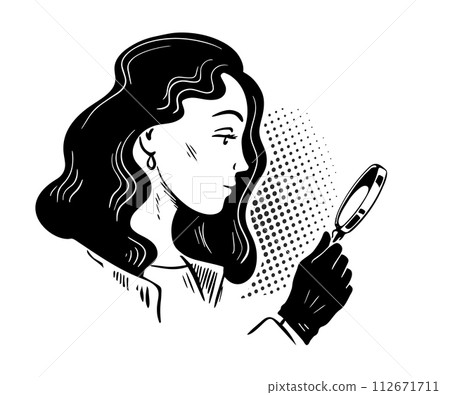 Woman detective with a magnifying glass 112671711
