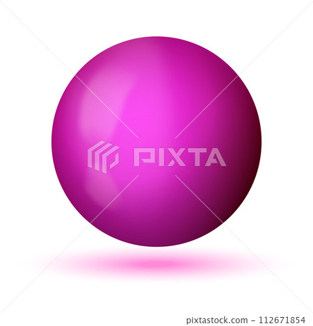 Glass purple ball or precious pearl. Glossy realistic ball, 3D sphere. Abstract vector illustration highlighted on a white background. Big metal bubble with shadow 112671854