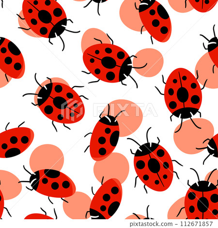 Fashion animal seamless pattern with colorful ladybird on white background. Cute holiday illustration with ladybags for baby. Design for invitation, poster, card, fabric, textile Fashion animal seamless pattern with colorful ladybird on white background. Cute holiday illustration with ladybags for baby. Design for invitation, poster, card, fabric, textile 112671857