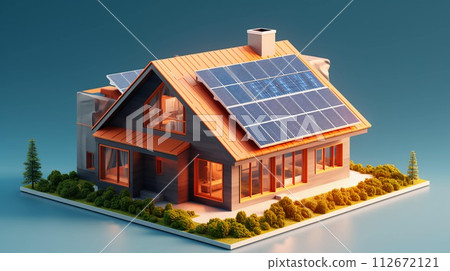 Smart home of the future with solar panels. Concept of green energy of the future. AI generated 112672121