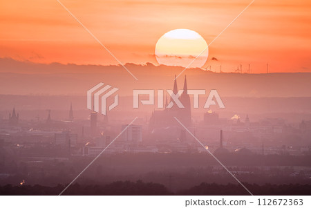 Cologne against sunset, North Rhine Westphalia, Germany 112672363