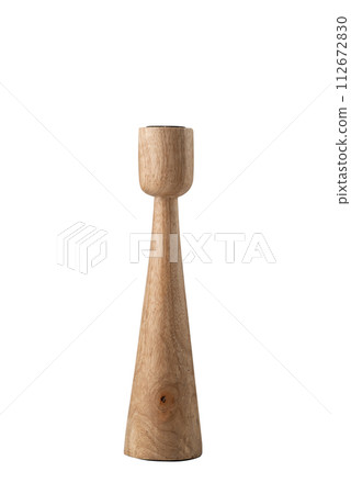 stylish modern designer wooden candlestick on white background 112672830