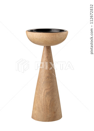 stylish modern designer wooden candlestick on white background 112672832