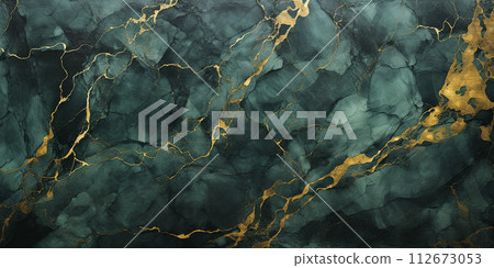 abstract background, texture of alcohol ink green and gold color 112673053