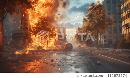 burning building, heat of flames. burning building, heat of flames. 112673274